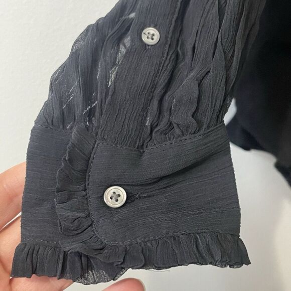 J.CREW Ruffle Button-up Shirt in Crinkle Chiffon Size 4 Black NEW Modern CF436 - Picture 5 of 16